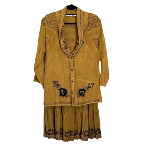 VTG Bohemian Embroidered Pixie Hippie  Duster, Skirt, Vest Lew Magram Sz M 3pc